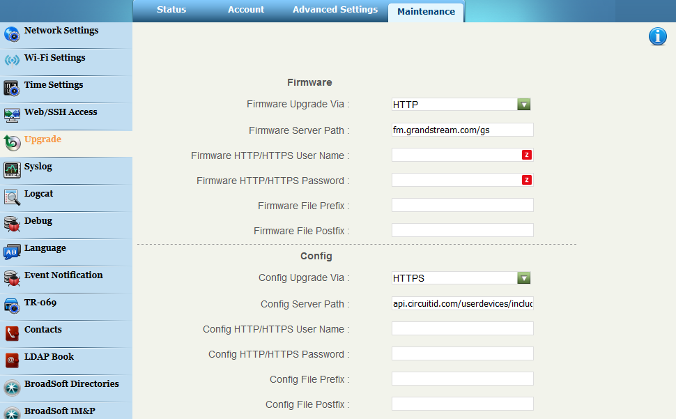 Grandstream Boot Configuration Page